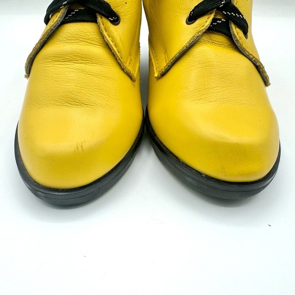 LEATHER YELLOW ANKLE BOOTS WEDGE PLATFORM BOOTS RUBBER SOLE LACE UP BOOTS SIZE 6 - Picture 6 of 16